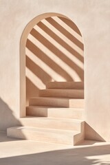 Aufkleber - Minimalist Architectural Art Curved Archways and Stairway Shadows in Textured Concrete - Innovative Design Content for Modern Spaces and Luxury Real Estate Visualization