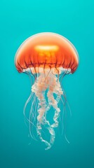 Poster - Vibrant Jellyfish Art in Turquoise Waters Highlighting Marine Ecosystem Disruption - Ocean Conservation and Sustainable Education Content