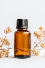 Poster - Minimalist Apothecary Design Amber Glass Bottle with Dried Flowers - Modern Healthcare Branding and Eco-Friendly Wellness Marketing for Holistic Health Professionals