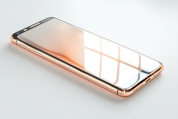 Poster - a luxurious gold smartphone with a sleek design and reflective screen laying on a white surface, sho