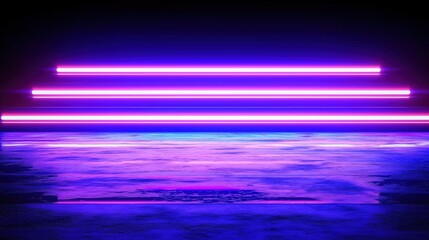 Wall Mural - neon light stripes reflecting on wet surface in a dark environment evoking a futuristic vibe