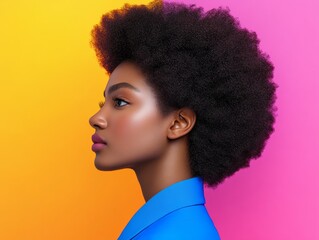 Poster - Vibrant Modern Beauty Afro-Hairstyle Profile in Bold Pink and Yellow - Editorial Expression of Individuality and Diversity in Creative Fashion Marketing