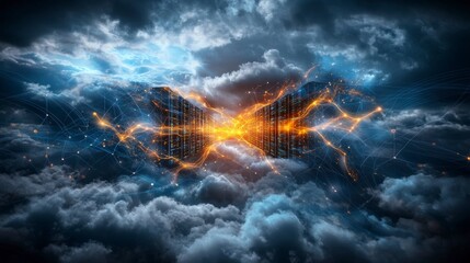 Poster - Digital innovation center in the clouds futuristic technology environment stunning visuals abstract concept
