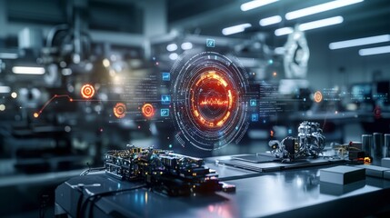 Fototapete - Futuristic analytics dashboard hologram in tech lab digital visualization high-tech environment interactive view