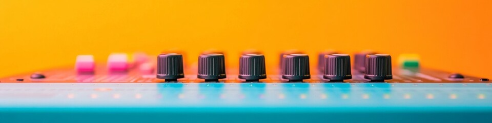 Leinwandbilder - Vibrant Audio Console Interface Sleek Knobs on Technicolor Background - Immersive Sound Design Showcase for Modern Studios and Digital Music Production