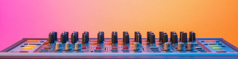 Leinwandbilder - Vibrant Audio Mixing Console Setup Neon-Inspired Control Room with Sleek Modern Design for Professional Sound Engineers - Streamlined Production and Creative Soundscaping
