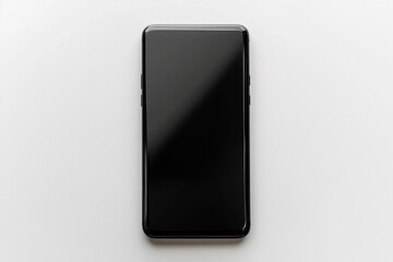 Poster - minimalist shot of a sleek black smartphone with a blank screen, centered on a textured white surfac