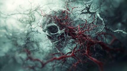 Aufkleber - Dreamlike visions a skull's painful breath in ethereal landscape dark fantasy art surreal environment abstract view