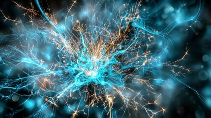 Fototapete - Brilliant aqua sparks piercing through dense layers of cosmic energy abstract digital vibrant imaginary science