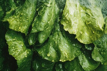 Wall Mural - Close-up of lettuce with water droplets