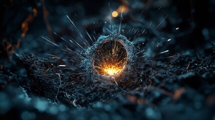 Leinwandbilder - Brilliant silver sparks erupt through dark layers abstract art digital realm vivid colors close-up view creative concept