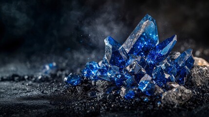 Poster - Exploring cobalt blue crystal formations macro photography of sparkling abstract natural environments