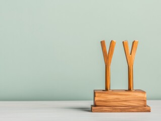Leinwandbilder - Minimalist Award Display Modern Wooden Trophies with Sleek Design on Textured Surface - Excellence Celebration for Corporate Achievement and Professional Recognition