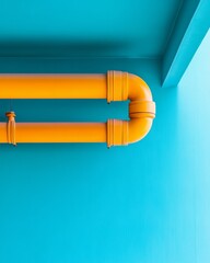 Leinwandbilder - Vibrant Industrial Safety Yellow Fire Sprinkler System on Teal Background Modern Building Safety and Emergency Readiness for Commercial Infrastructure