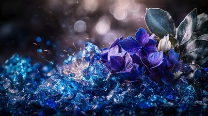 Poster - Cobalt blue sparks burst through layers of consciousness natural setting abstract image macro view visual concept