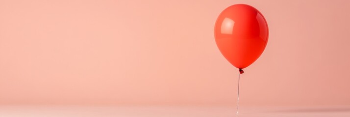 Poster - Minimalist Balloon Display Red Helium Sphere on Soft Pink Background - Modern Celebration Decor for Brand Marketing and Milestone Recognition Content