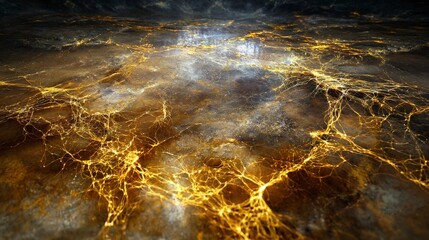 Fototapete - Visual elegance golden lines ripple across textured surface in abstract digital art - top-down view