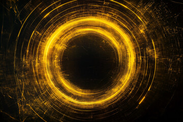 Aufkleber - golden circle with a black center. The circle is surrounded by a blurry, glowing, and abstract background