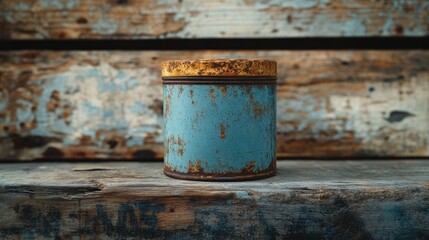 Poster - Blue Canister on Wooden Table