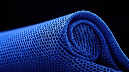 Rolled Blue Mesh Fabric On Dark Background