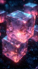 Poster - blockchain powered healthcare records stored in glowing holographic cubes