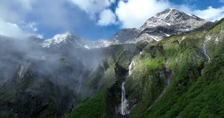 Sticker - Aerial footage of beautiful high altitude snow capped mountainslandscape in sichuan, China