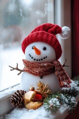 Wall Mural - Snowman on Window Sill