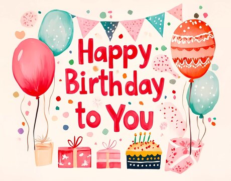 Vector illustration of a happy birthday card with the text 