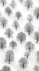 Sticker - Snow-covered landscape features bare trees arranged in a symmetrical pattern during winter season