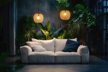 Wall Mural - Living Room with Couch and Plants