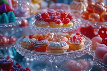 Wall Mural - Cupcakes and Pastries on Glass Plate