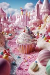 Wall Mural - Cupcake on Pink Table