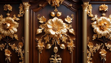 Wall Mural - Exquisite gold floral patterns on vintage woodwork