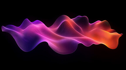 Poster - Dynamic wave of vibrant colors dances against a dark background, showcasing an ethereal blend of purple and orange hues