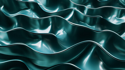 Poster - Intricate waves of teal undulations create a stunning visual dance of light and shadow in modern art