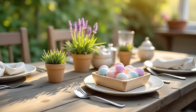 Elegant Easter Nest A Chic Table Arrangement with Chocolate Eggs & Succulents, Happy Easter Greeting Card with Easter Egg and Flowers. Easter Concept, happy easter 2025, generative ai