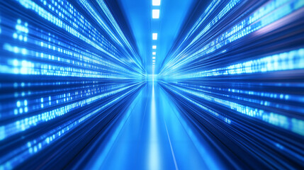 Fototapete - Vibrant blue light streaks illuminate a futuristic passage in a digital world of endless possibilities