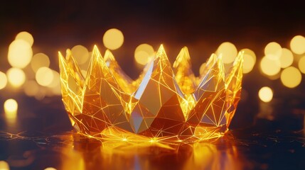Poster - A dazzling low-poly golden crown with polygonal surfaces and radiant highlights.