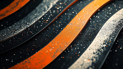 Poster - Illuminated waves of metallic orange and silver create a captivating texture with a hint of sparkle against a dark background