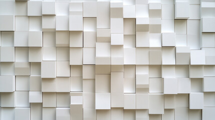 Poster - Artistic arrangement of white geometric shapes creating a modern textured wall design element in bright interior spaces
