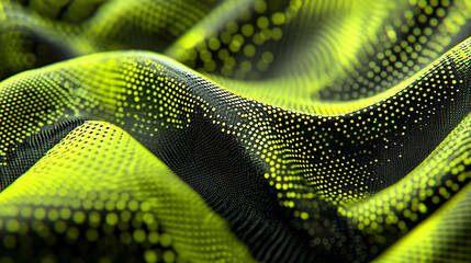 Poster - Dynamic green fabric showcases intricate patterns under soft lighting in a creative display of textile design