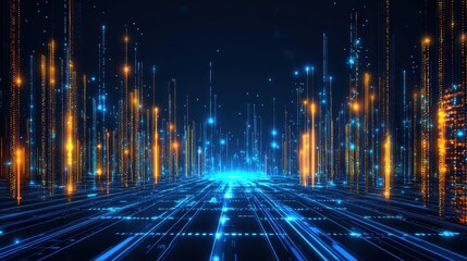 Fototapete - Dynamic data visualization virtual environment digital art neon lights futuristic concept
