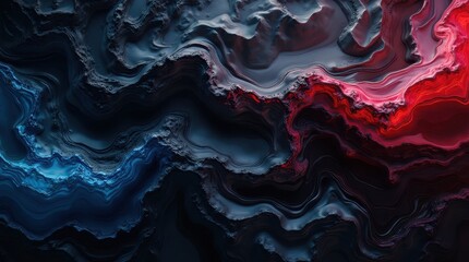 Wall Mural - Abstract Liquid Distortion Background with Deep Black, Blue, and Red Swirls