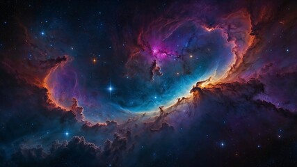 deep space nebula, cosmic galaxy, interstellar cloud, vibrant celestial scene, outer space photograp