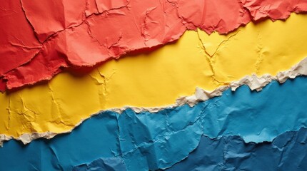 Wall Mural - Torn Paper Collage Background with Red, Yellow, and Blue Layers