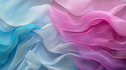 Poster - Soft layers of pastel fabric drape gently across a serene background, creating a blend of cool and warm tones
