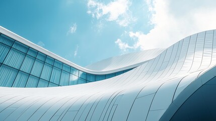Aufkleber - Curved and sleek, the factory's architecture stands out against the sky, showcasing innovative design and modern engineering. This structure embodies the future of industrial buildings