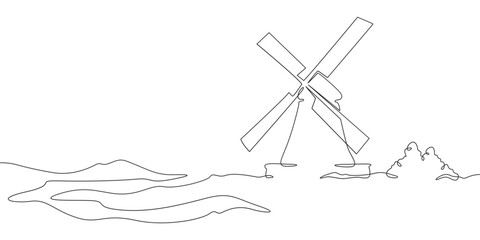 Poster - continuous one line drawing windmill.an old mill on the plain. one continuous line isolated minimal 