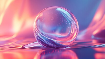 Fototapete - Abstract transparent glass energy core with diffused lines on a glossy background, 3D rendering illustration of futuristic abstract shape with holographic element.