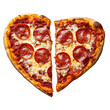 © AnniePatt - Heart shaped pepperoni pizza with a slice cut out, isolated on a transparent background